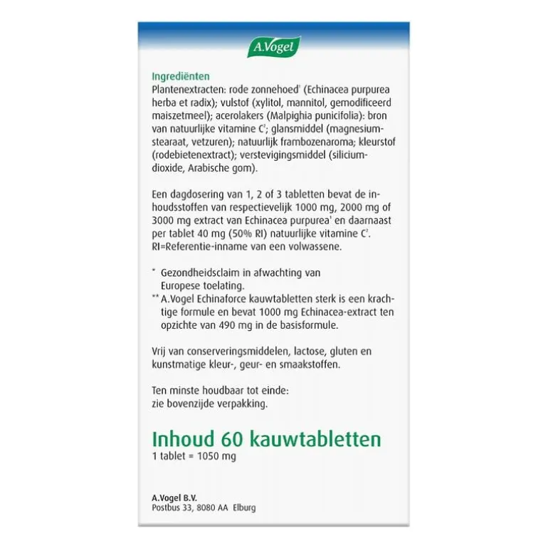 A.Vogel Echinaforce Sterk** + Vitamine C Weerstand1* Kauwtabletten 60 stuks