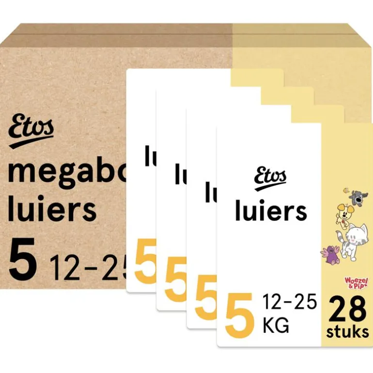 Etos Woezel & Pip Luiers Junior Maat 5 12-25 kg Megabox 4x28 stuks
