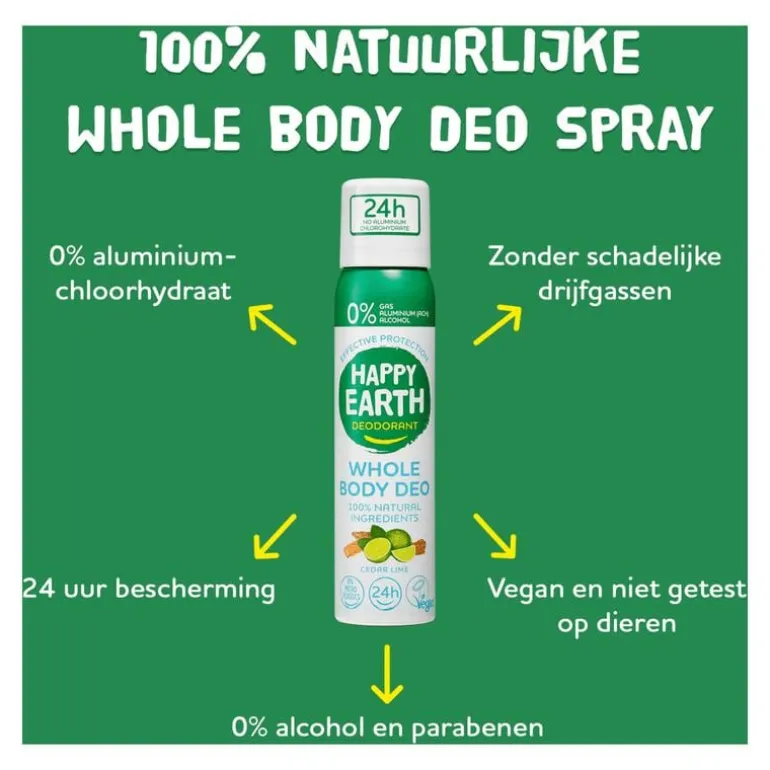 Happy Earth 100% Natural Whole Body Deo Spray Cedar Lime 100ML