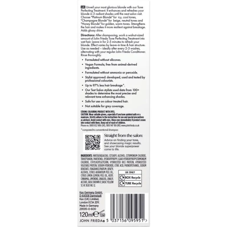 John Frieda Salon Blonde Tone Perfecting Treatment Honey Blonde 120 ML
