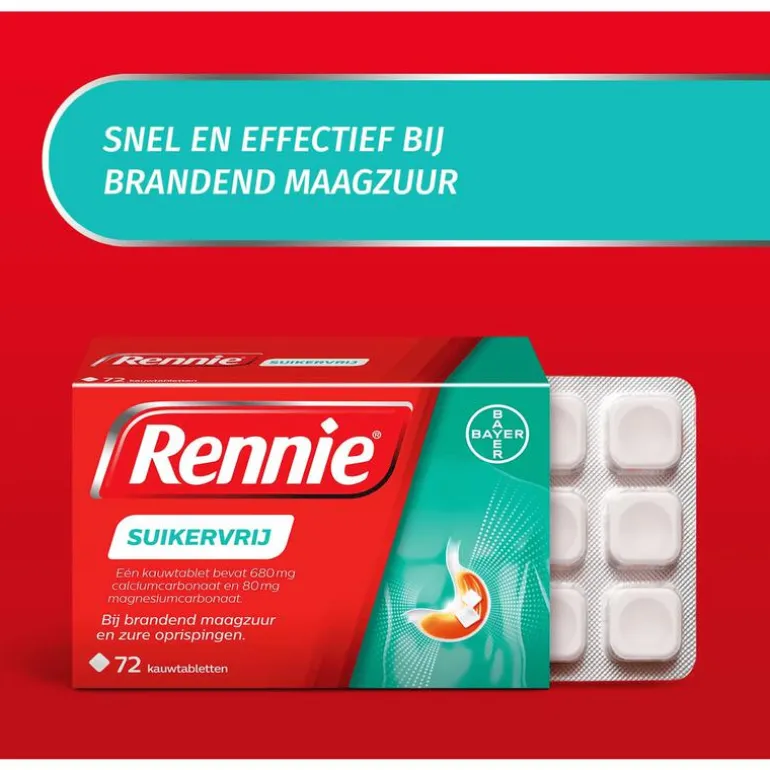 Rennie Suikervrij Kauwtabletten Bij Brandend Maagzuur 72 Stuks