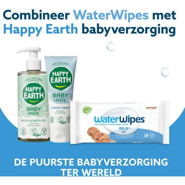 WaterWipes Billendoekjes Plasticvrij Gevoelige Huid Voordeeldoos 12x60 stuks